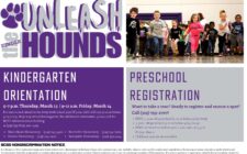 An ad for Kindergarten Orientation and Preschool Registration displays the text 