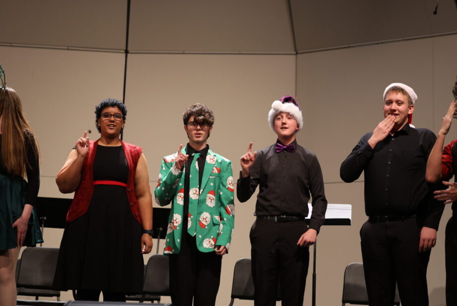 Members of the Purple Aires perform “Fruitcake” Dec. 16, 2024, at Edward Stone Middle School. This year marked the 50th year that “Fruitcake” has been a part of Burlington High School’s Holiday Jazz Concert.