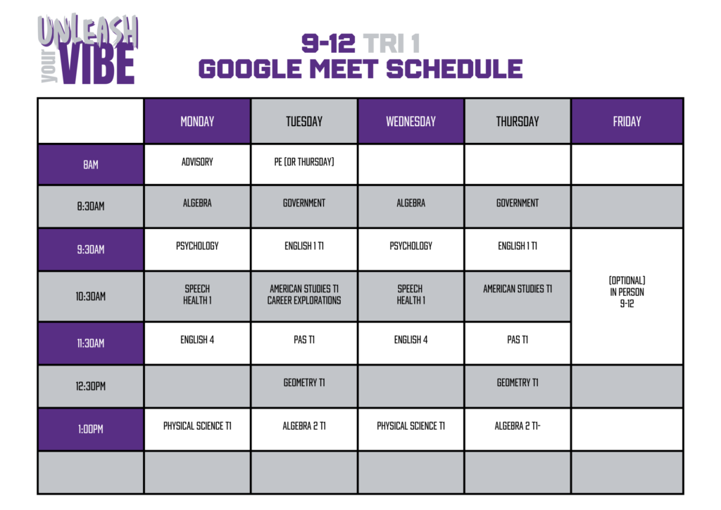 9 12 Google Meet Schedules