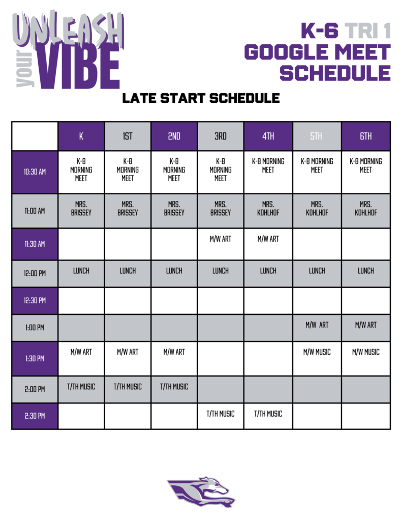 24 25 K 6 Late Start Google meet schedule