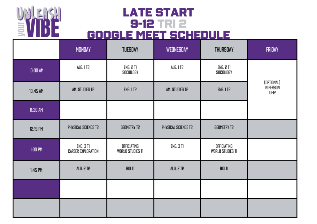 24 25 Tri 2 Late Start Schedule 9 12 2 1