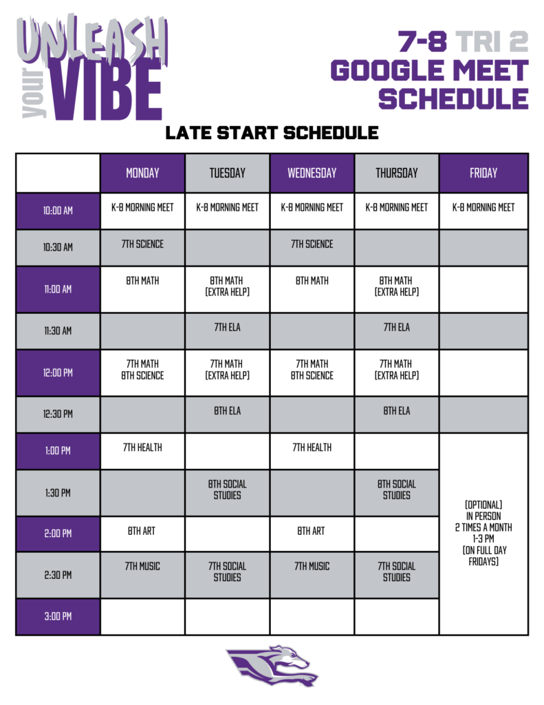 7 8 24 25 Tri 2 Late Start Google meet schedule