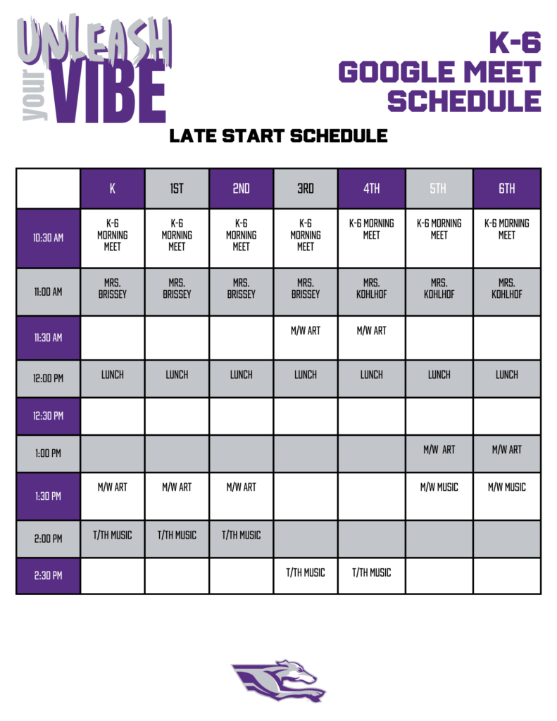 24 25 K 6 Late Start Google meet schedule 2