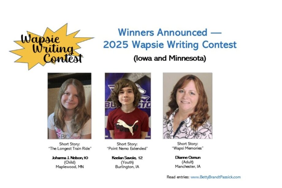 The three winners of the 2025 Wapsie Writing Contest are shown