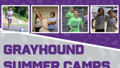 A graphic shows photos of students in soccer, theatre, track and field, and soccer camps along with the words 