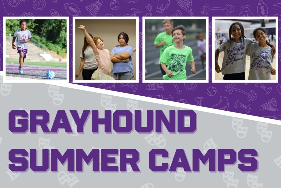 A graphic shows photos of students in soccer, theatre, track and field, and soccer camps along with the words 