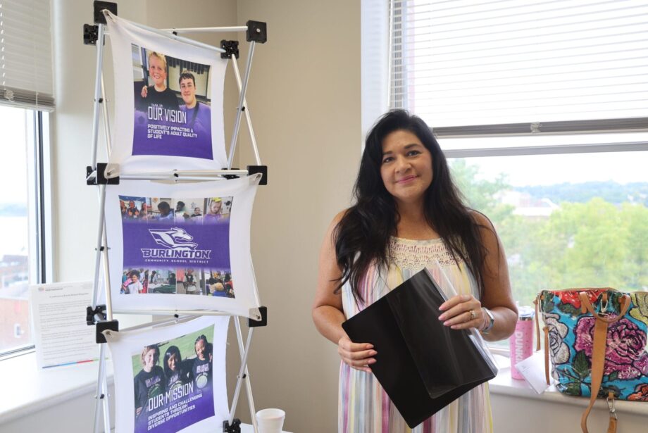 Human Resources Director Laci Johnson is shown Aug 14, 2024, in the Winegard Room at the Greater Burlington Partnership during orientation for new teachers.